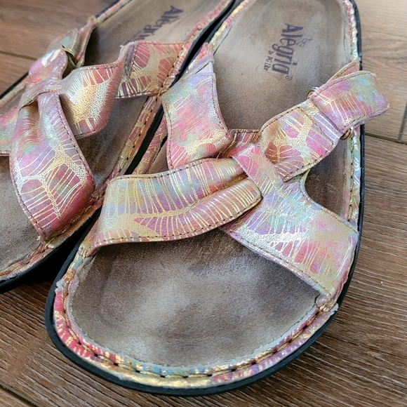 Alegria Slide Sandals with Tropical Gold Print Size 37 - Picture 4 of 7
